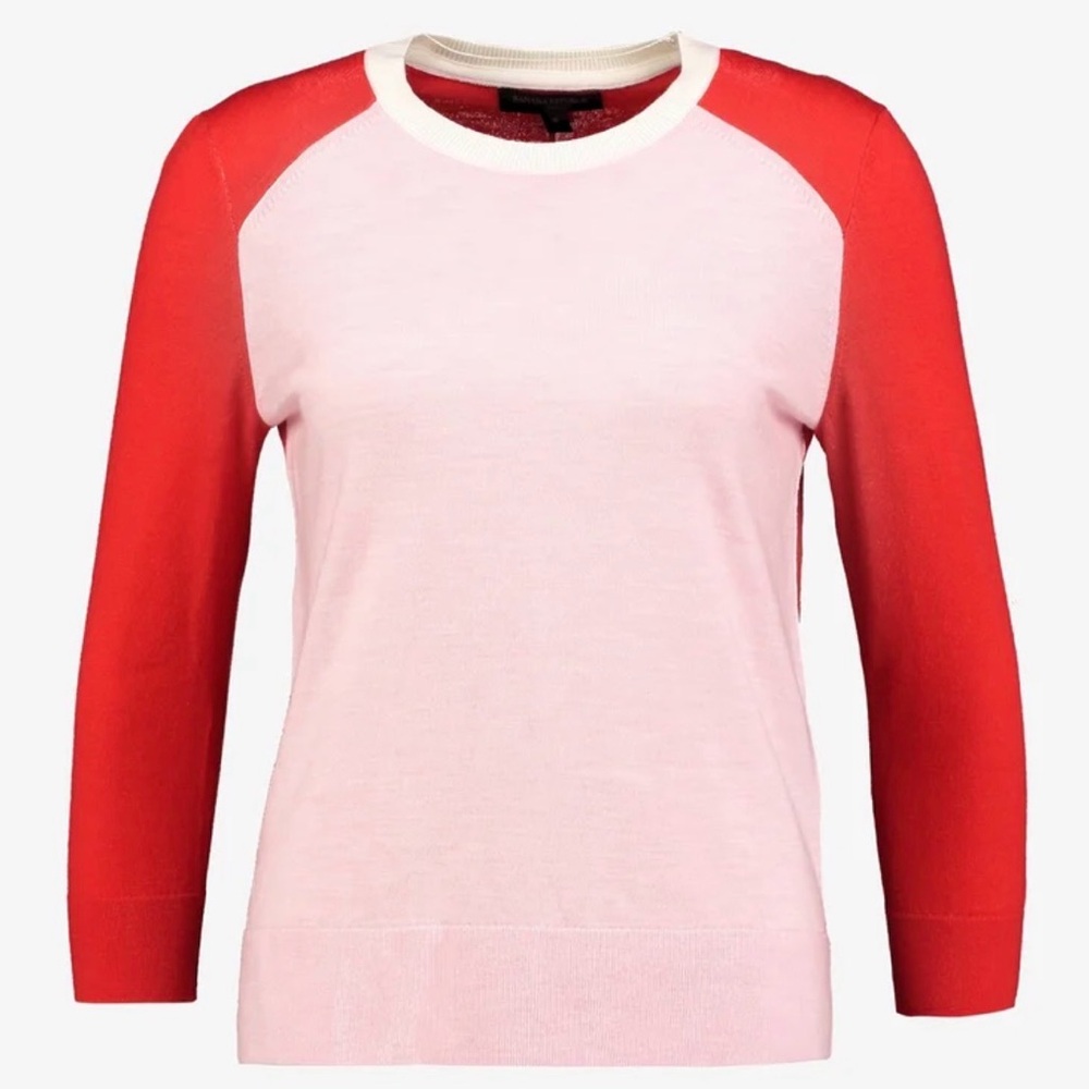 BANANA REPUBLIC Merino Wool Raglan Colorblock Sweater Pink Red Ivory Size M